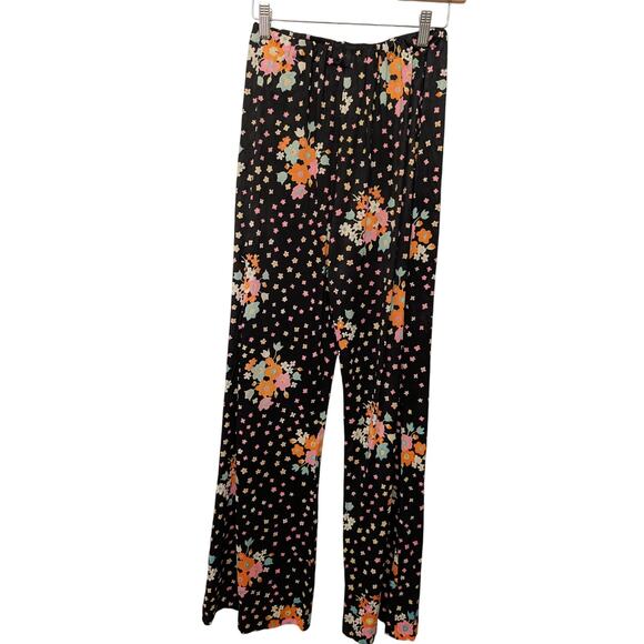 Vintage 1970's 3 Piece Outfit Flare Pants Halter Top Cardigan Floral Black - Picture 5 of 13